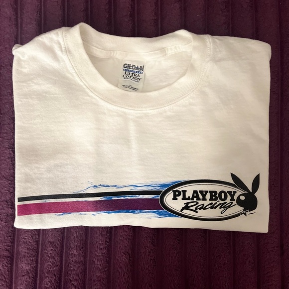 Gildan Other - Playboy Racing Graphic White Short Sleeve Tee